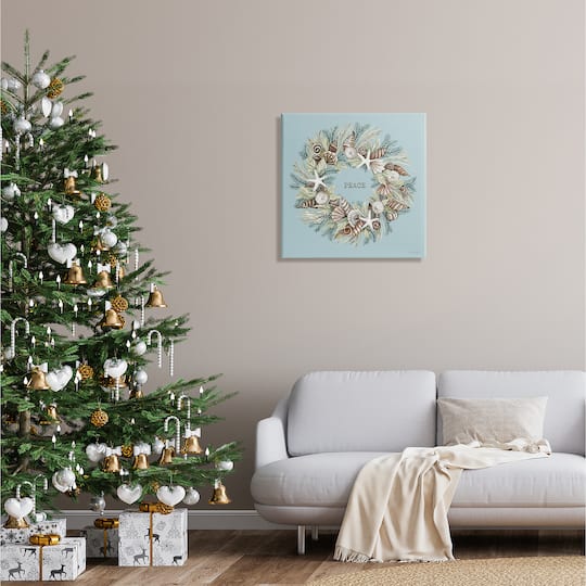 Stupell Industries Coastal Holiday Peace Wreath Canvas Wall Art